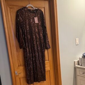 Steve Madden Sequin Long Sleeve Dress in Brown